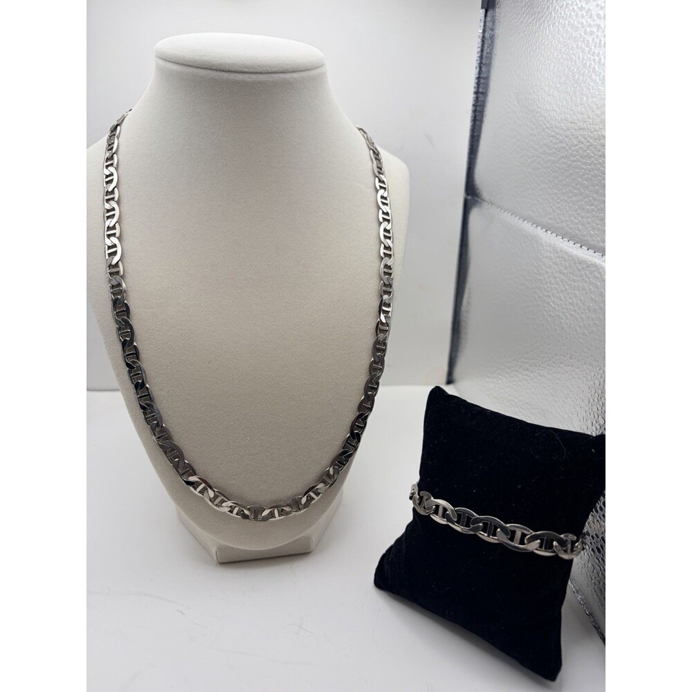 Heavy 56.28 Vintage Solid Sterling 925 Mariner Link Chain And Bracelet Set